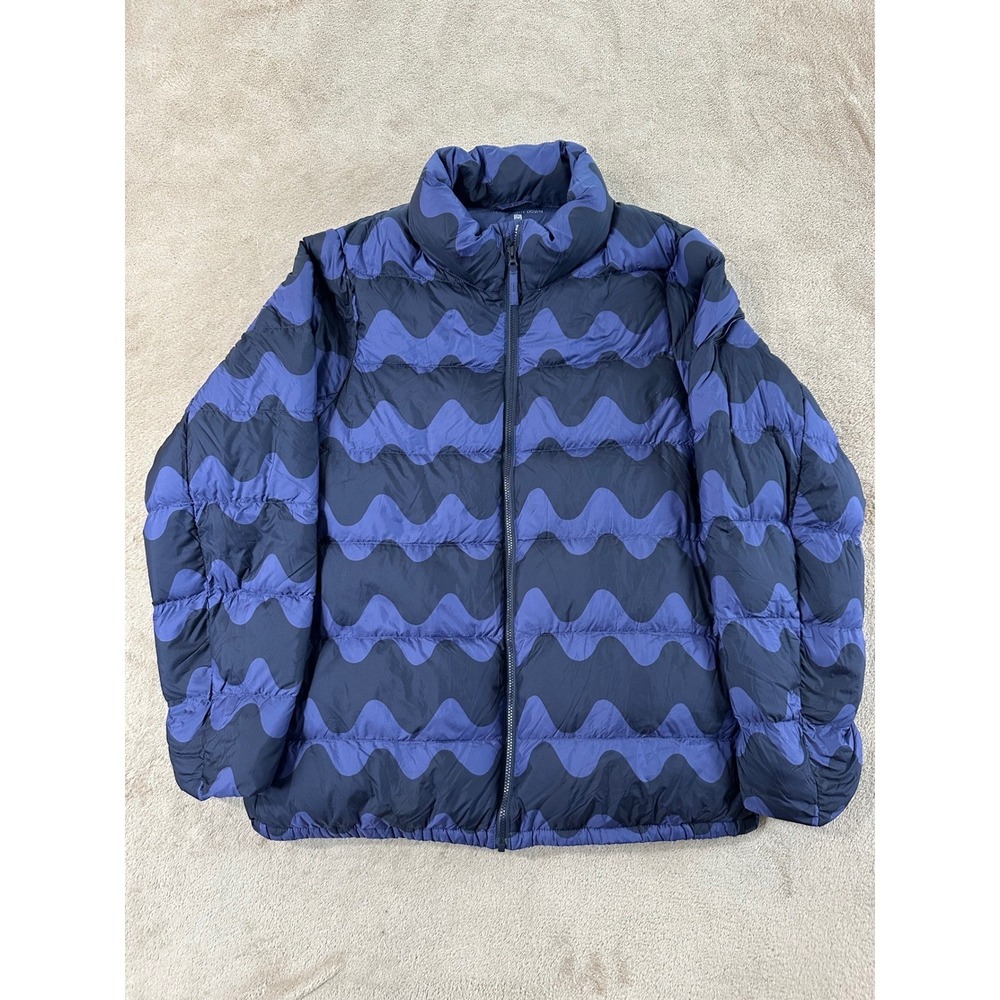 Uniqlo X Marimekko Ultra Light Down Jacket Kids 13 Blue‎ Puffer Packable Bag EUC